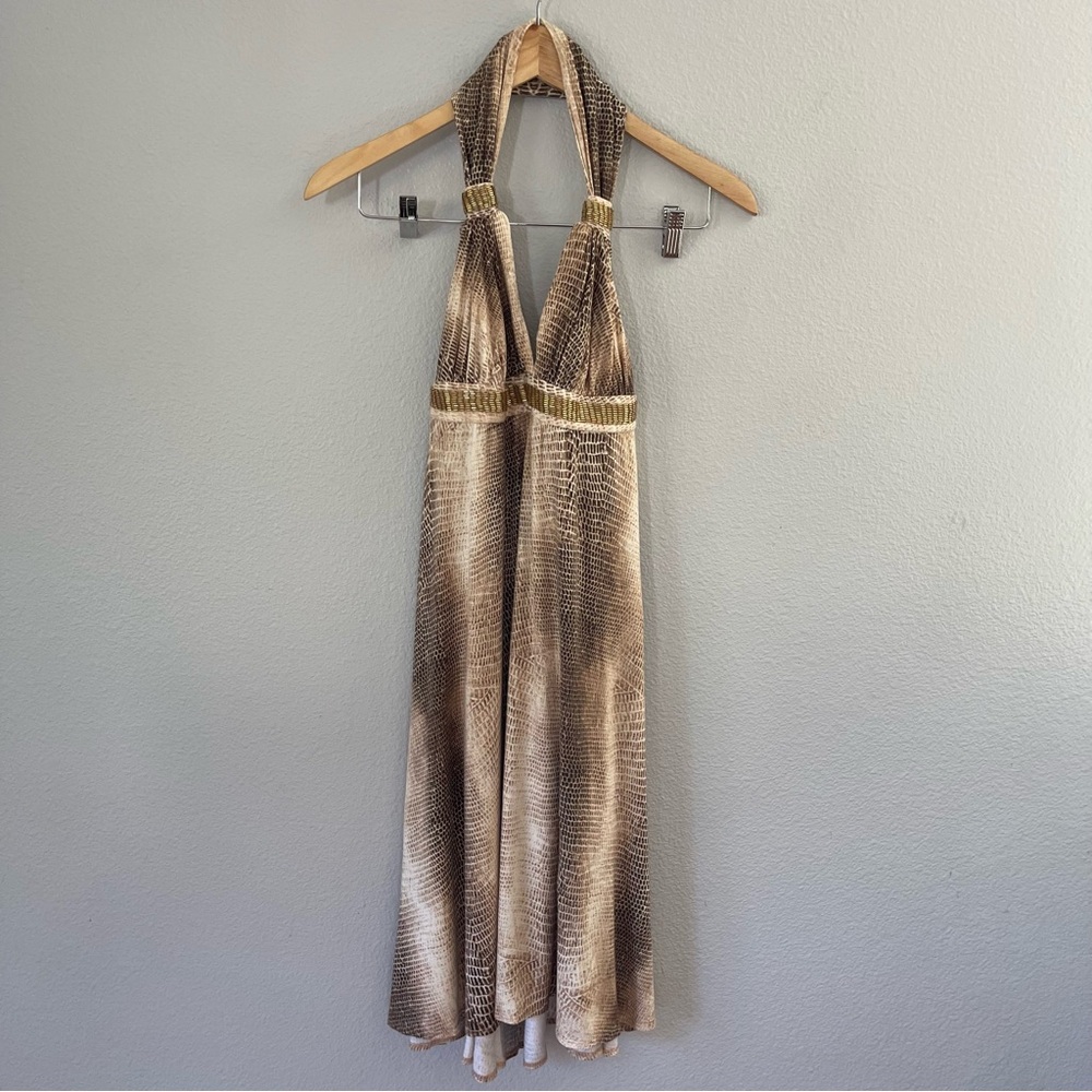 Brown Halter Maxi Dress with Subtle Print